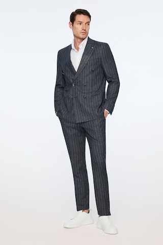 Morven Erkek Lacivert Keten Trend Çizgili Slim Fit Sivri Yaka Kruvaze Takım Elbise 26ys001004200 Lacivert
