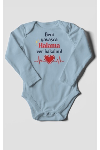 Morivokids Beni Yavaşça Halama Ver Bakalım Uzun Kollu Çıtçıtlı Bebek Body Bebe Mavisi