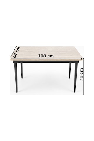 Yemek Masası- Traverten Mdf Metal Ayaklı Yemek Masası 68x108 Cm Bej