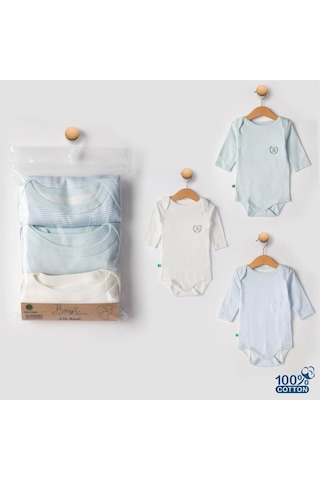 Babydonat 3'lü Naturel Bebek Badi Zıbın -%100 Pamuk Mavi