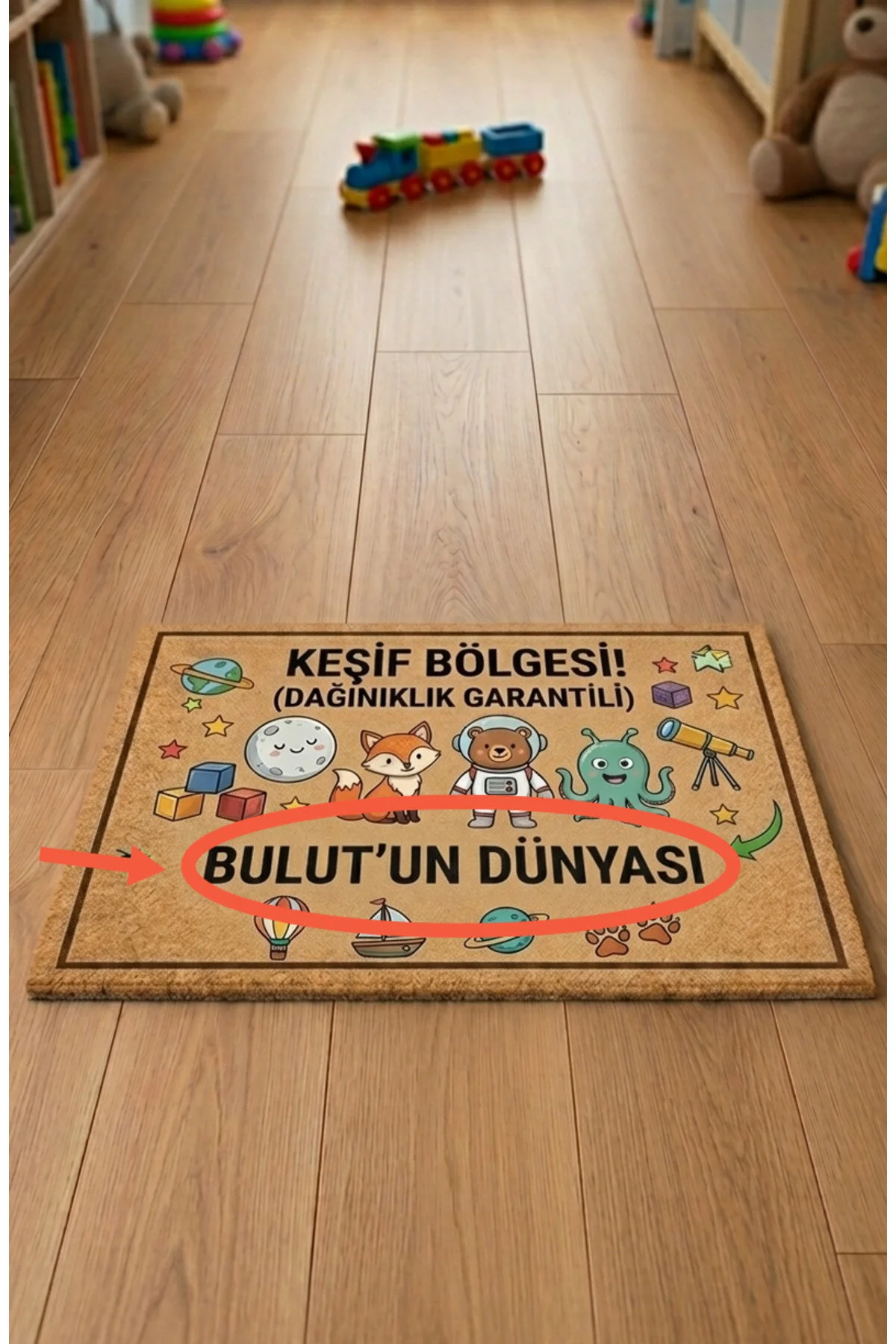 İsme Özel Baskı - Çocuk Odası Kapı Önü Eğlenceli Paspas - Dijital Baskı Sarı