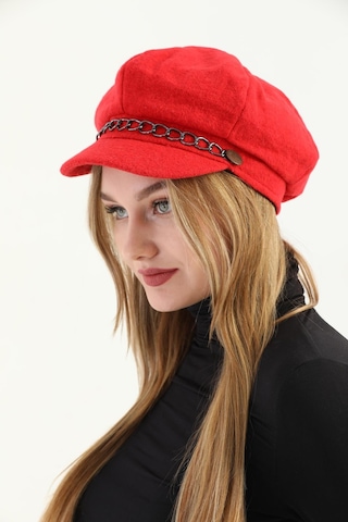 Kadın Kırmızı Zincirli Kaşe Ressam Şapka Kırmızı
