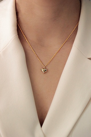 Diamine 14 Ayar İnce Altın Halat Burgu Kalp Kolye
