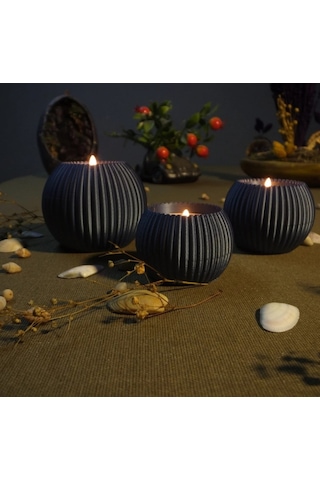 3 Lü Tealight Mumluk Seti Dekoratif Ev & Salon Mumluğu Hediyelik Set Koyu Gri