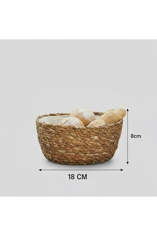 El Yapımı Hasır Yuvarlak Ekmek Sepeti, İçi Bezli Çok Amaçlı Dekoratif Sepet Ve Mutfak Düzenleyici 18x18x8 Cm Açık Gri