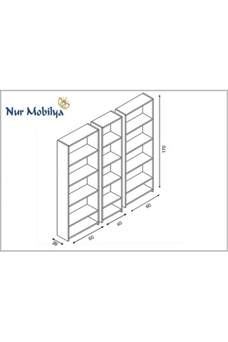 Nur Mobilya 3'lü Köşe Kitaplık Ceviz-beyaz Çok Renkli