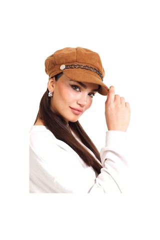 Ladycolor Şapka Zincir Aksesuarlı Kaşe Kumaş Taba Kahverengi