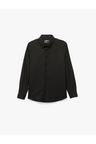 Koton Slim Fit Yarım İtalyan Yaka Uzun Kollu Gömlek Siyah 6wam60157hw Siyah
