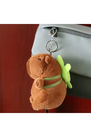 Kapibara Peluş Oyuncak Çanta Süsü Charm Yeşil Sulfat Capybara 12cm Çok Renkli