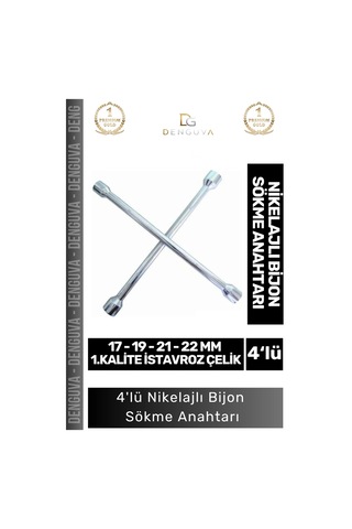 Bijonanahtarı Istavroz Çelik 17 19 21 22 Mm Dayanıklı Oto Lastik Ekipmanı 4'lü Nikelajlı Bijon Sökm