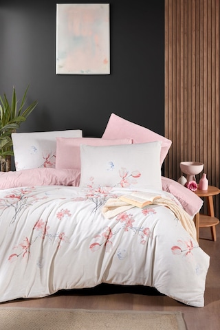 Mystory Home Lastikli Çarşaflı Çift Kişilik Nevresim Takımı Papavera Gülkurusu - Pembe