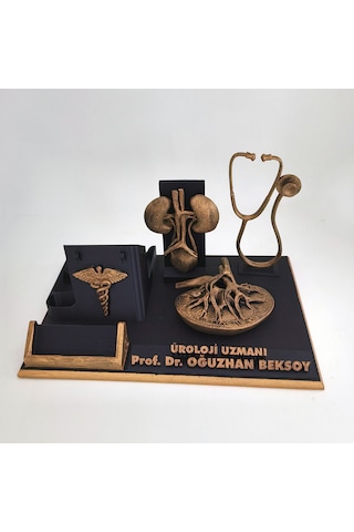 Kişiye Özel Üroloji Doktoru Masa İsimliği Ve Kartvizitlik Gold - Siyah