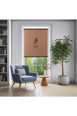 Plise Dekor Kahve Plise Perde - Cam Balkon Perdesi Vidalı Sistem