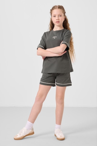 Haki Pamuklu Yumuşak Dokulu Standart Fit Basic Kız Çocuk Şort Takım - 75183 Haki