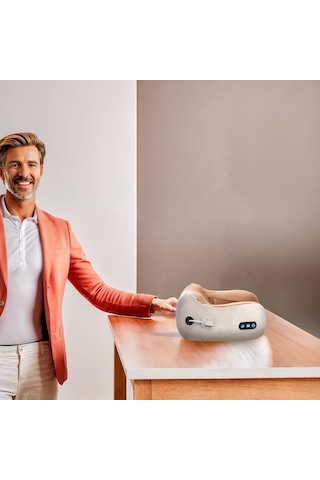 Global Relax Tenzo Mını Servikal Masaj Yastığı 6 Masaj Modu Ergonomik Tasarımlı Yastık Taşınabilir Ve Bağımsız Ağrıyan Kasları Rahatlatır Ve Rahatlatır