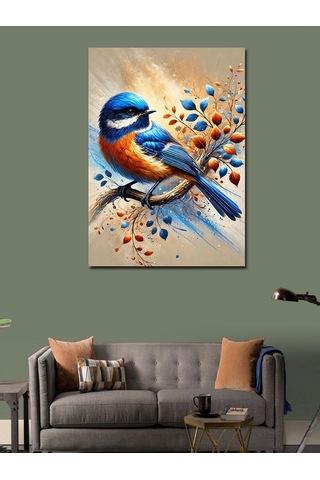 Kanvas Tablo Mavi Kuş Ve Dallar 100cmx140cm