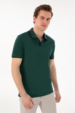 U.S. Polo Assn. Erkek Slim Fit Polo Yaka Koyu Yeşil Tişört 50298081-VR079
