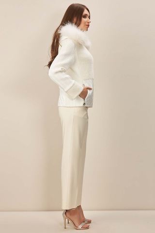 Kapüşonlu Ekru Dokuma Mont Ekru