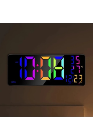 Wangxi 1 Adet 16 İnç Büyük Dijital Duvar Saati Siyah Rgb Alarm 4 Seviye Parlaklık Uzakt Siyah