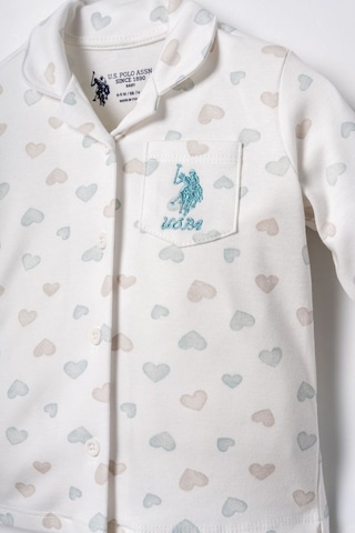 U.S. Polo Assn. Nakışlı Kız Bebek Cute Hearts Beyaz Gömlek Pijama Takımı Usb3203-c-v1 Usb3203-c-v1