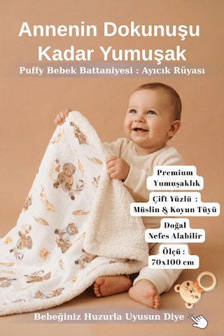 Luckka Puffy Koyun Tüylü Müslin Battaniye - 70x100 Cm - Ztpuf00 001