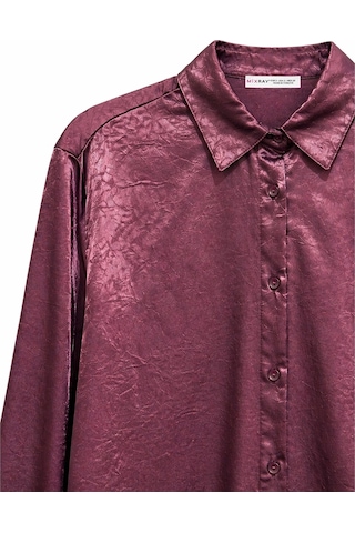 Mixray 4815 Kadın Saten Kraş Gömlek Bordo