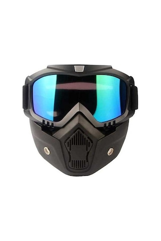 Trendooze Yüz Maske Motosiklet Kaskı, Renkli Lensli Koruyucu Gözlük