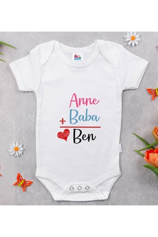 Bk Kids Anne Baba Tasarımlı Beyaz Bebek Body Zıbın-1 Çok Renkli