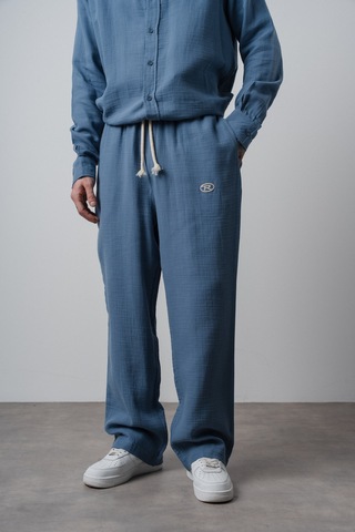 Respire Erkek R Nakışlı Müslin Baggy Pantolon Açık Mavi