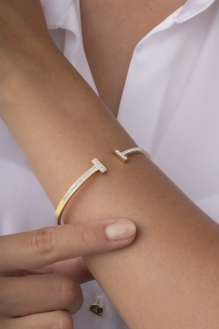 Gümüş Pazarım Zirkon Taşlı Tek Sıra Altın Kaplama Kadın Çelik Kelepçe Bielklik Renkli