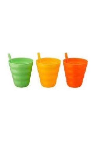6 Adet Renkli Pipetli Plastik Bardak Pipetli Bardak  Pipet Bardak