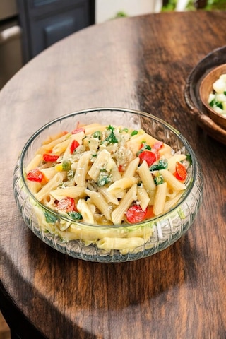 Morponi Kafes El Yapımı Büyük Boy Cam Salata Meyve Çerez Makarna Sunum Kasesi Şeffaf 23 Cm Şeffaf