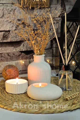 Dekoratif 4'lü Set Vazo,Vanilya Kokulu Mum, Tealight Mumluk ve Mum