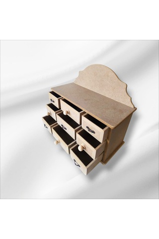 Ahşap-boyanabilir-9çekmeceli-çok Amaçlı Takı Ve Makyaj Kutusu