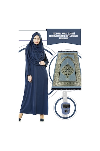 Tek Parça Namaz Elbisesi - Lacivert - 5015 ve Seccade ve Ziki Lacivert