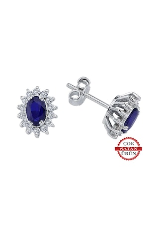 Sirius Pırlanta Oval Safir Taşlı Anturaj Küpe 0804E0128