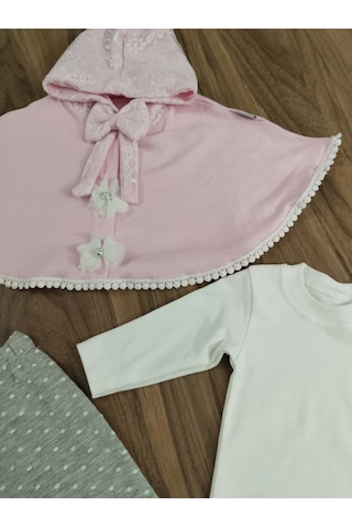 Egişbaby Kız Bebek Pelerinli Üçlü Takım Pembe