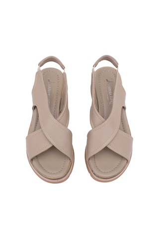 Elit Koc25-62 Kadın Hakiki Deri Dolgu Topuk Sandalet Bej Bej