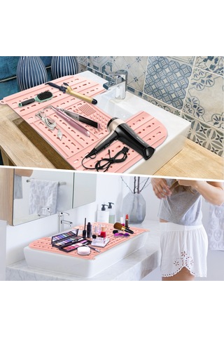 Reedark Silikon Lavabo Kapağı Çok Amaçlı: Katlanabilir Makyaj Fırça Temizleme Matı - 55.5x42.5 Cm Siyah Siyah