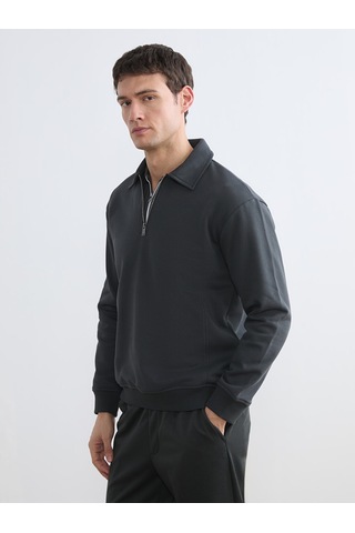 Lcw Vision Antrasit Fermuar Kapamalı Polo Yaka Erkek Sweatshirt