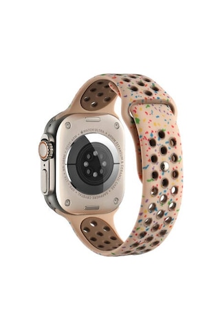 Apple Watch Uyumlu 7 45mm Kordon Yeni Seri 2023 Krd-02 Silikon Strap Kayış - Krem