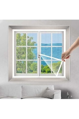 Fastbuy Sivrisinek Önleyici Fermuarlı Pratik Kullanım Kendinden Yapışkanlı Pencere Sineklik Beyaz 90-120cm