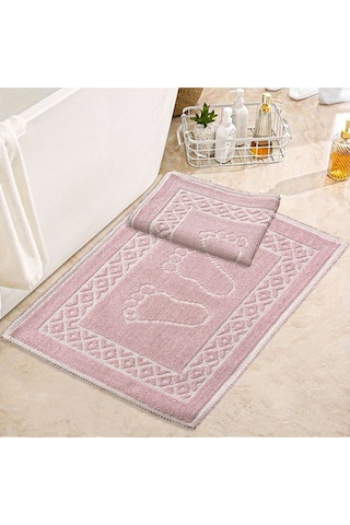 Soffy Pembe & Pembe 2 Adet 50x70 Cm Banyo Paspası %100 Doğal Pamuk Ayak Paspası Ayak Havlusu Pembe