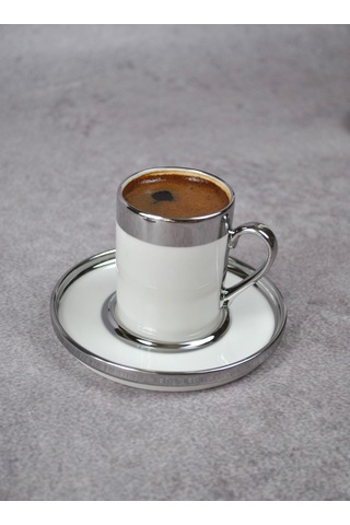 2 Kişilik 4 Parça Porselen Türk Kahve Fincan Takımı 110 Ml Sılver