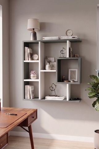 Reyo Enda Home Yegane Duvar Rafı, Duvar Kitaplığı, Dekoratif Kitaplık, Modern Kitaplık Beyaz - Antrasit