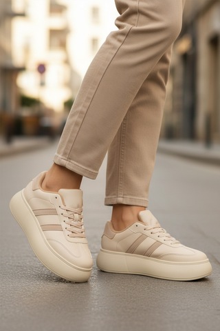 Bej Yüksek Taban Bağcıklı Unisex Sneaker Dvs-01 Z Bej