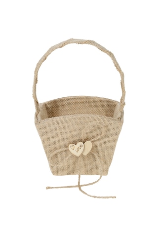 Symbee Kırmızı Tema Düğün İçin 2'li Set: Sarı Kumaş Sevgi Sepeti + 15x15cm Yüzük Yastığı - Ahşap Kalplerle Dekore Edilmiş Diğer