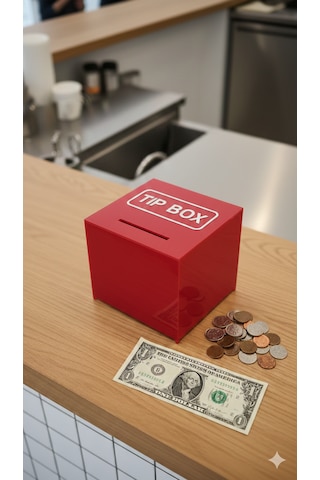 Kilitli Pleksi Masa Üstü Tip Box Bahşiş Kutusu Kırmızı 14x14xh13 Cm 1