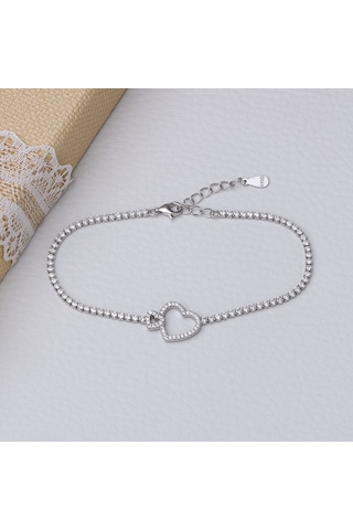 Kalp Model 925 Ayar Gümüş İnce Suyolu Kadın Bileklik Gümüş