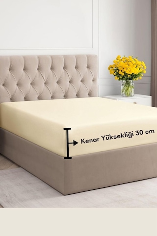 Krem Renkli %100 Pamuklu Penye Kumaş Fitted Lastikli Çarşaf